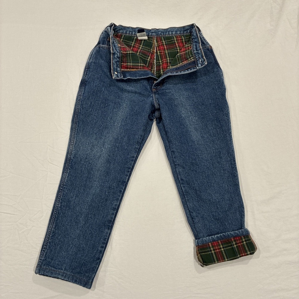 Lands End Womens 12P Petite Flannel Lined Blue Wash Denim Jeans‎ High Rise USA